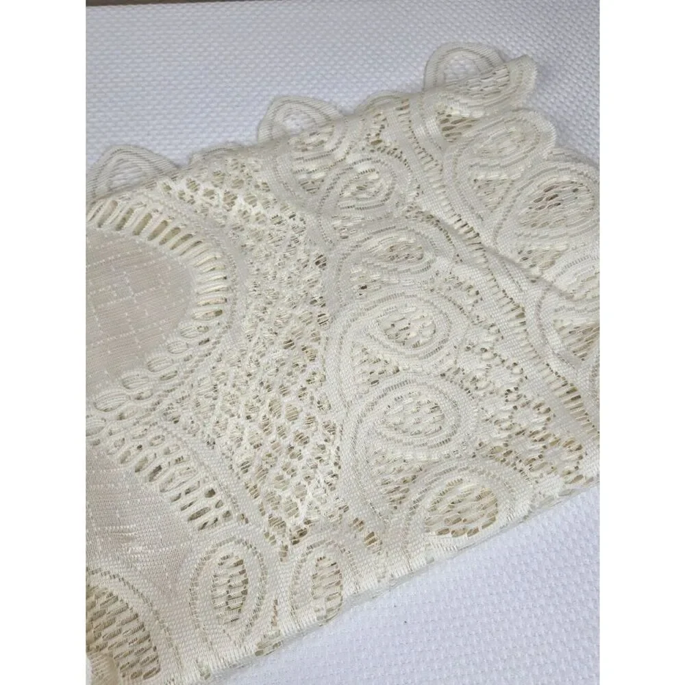 Vintage 90s Ivory Lace Tablecloth Intricate Floral Pattern 82